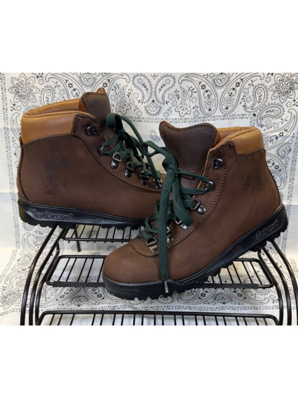Vintage EMS Italy Leather Hiking Backpacking Boots/Vibram Soles Womens 6.5L EUC